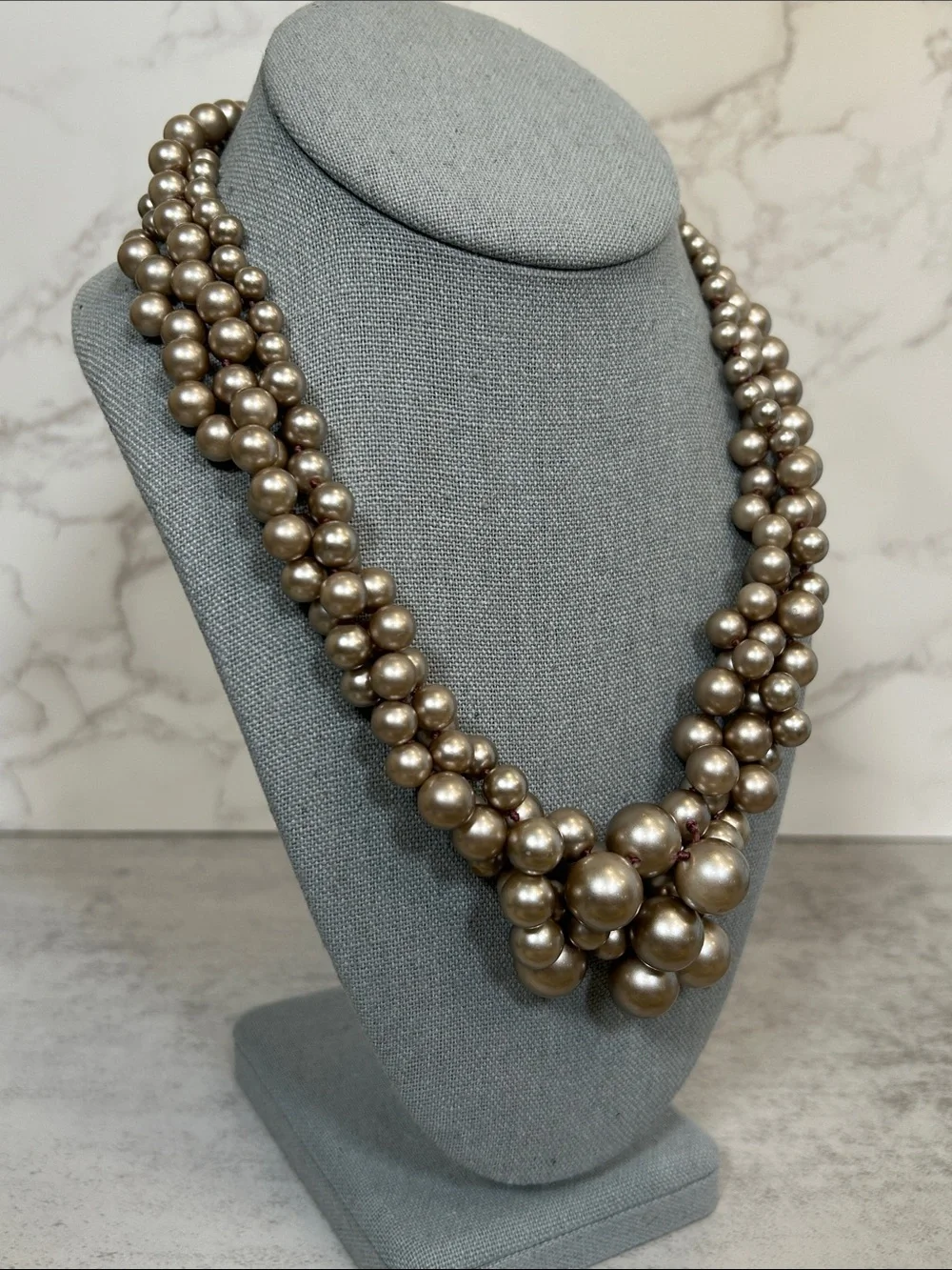 J. Crew Multi-Strand Silvery Taupe Glass Pearl Cluster Necklace